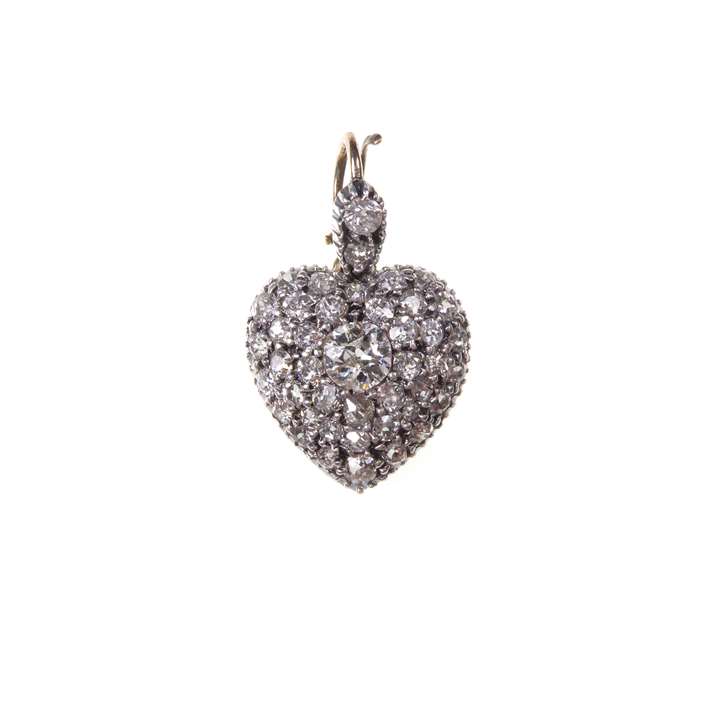 Antique diamond pave set heart pendant, withbrooch and ring fitting